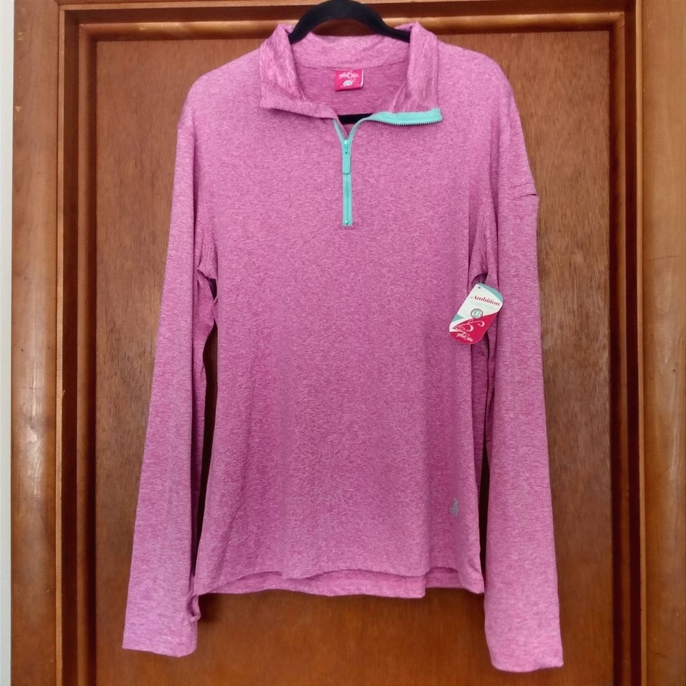 ATHLEISURE Pink Heather 1/4-Zip‎ Lightweight Thumbhole Activewear Workout Large